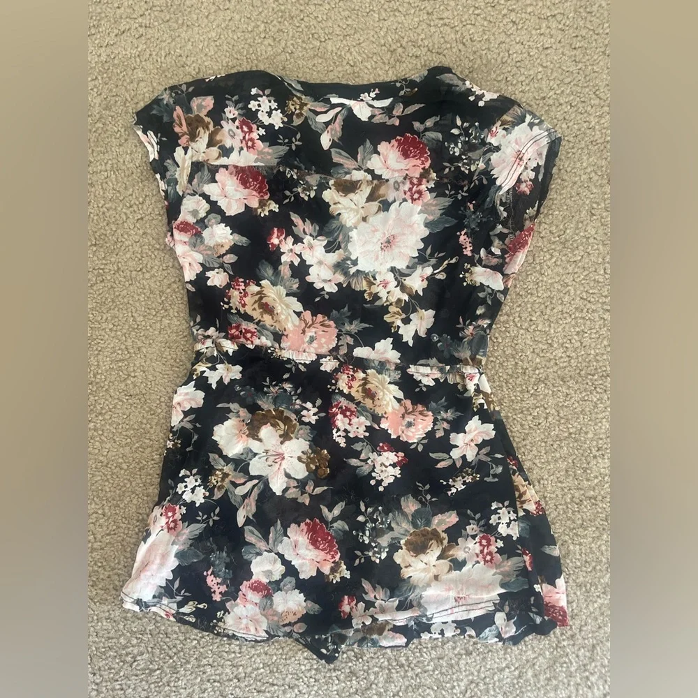 Sheer, black and pink floral, maternity shirt - Picture 2 of 2
